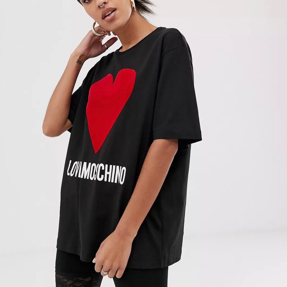 BRAND NEW - Love Moschino Black Logo Heart Cotton T-Shirt